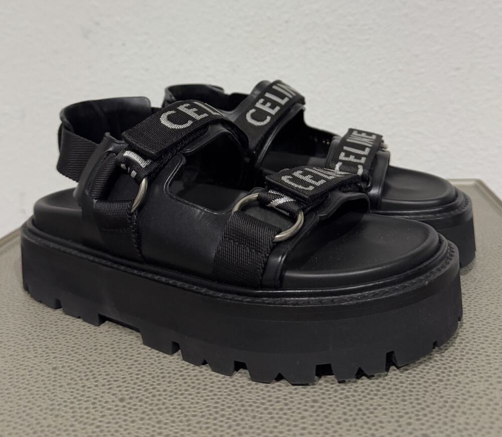 Celine Outdoor bulky sandals size 37.5 RM 0291 Black Leather Straps 345583620C
